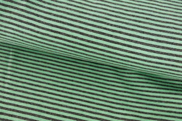 80 cm Reststück Bündchenstoff Feinripp gestreift Grün/Graumelliert
